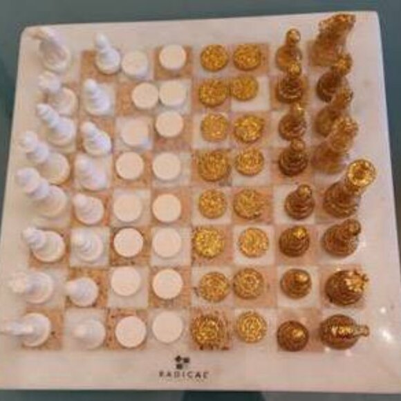 Handmade Staunton Gold & White Marble 15" Chess Board Game Set - Picture 9 of 9